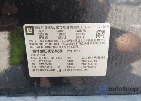 2013 Cadillac Srx Performance Collection from USA, damaged, VIN 3GYFNHE37DS516586